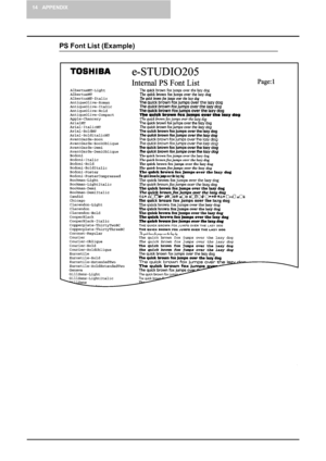 Page 14614 APPENDIX
144    List Print Format
PS Font List (Example)
Downloaded From ManualsPrinter.com Manuals 