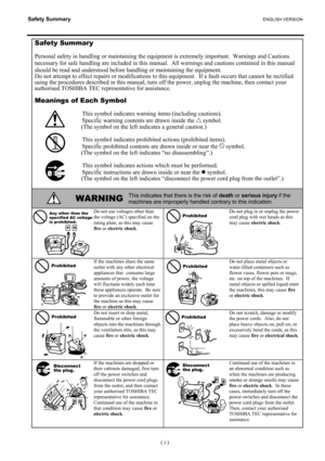 Page 6Safety Summary ENGLISH VERSION 
 
(   ) 
i
Safety Summary 
 
Personal safety in handling or maintaining the equipment is extremely important.  Warnings and Cautions 
necessary for safe handling are included in this manual.  All warnings and cautions contained in this manual 
should be read and understood before handling or maintaining the equipment.  
Do not attempt to effect repairs or modifications to this equipment.  If a fault occurs that cannot be rectified 
using the procedures described in this...