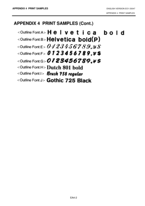Page 106APPENDIX 4  PRINT SAMPLES ENGLISH VERSION EO1-33047 
APPENDIX 4  PRINT SAMPLES
 
EA4-2 
APPENDIX 4  PRINT SAMPLES (Cont.) 
 
 
 
 
 
 
 
  
