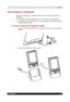 Page 34 Basic Skills 
Users Manual 2-17 
TOSHIBA Pocket PC e740 Version   1   Last Saved on 10/05/2002 21:02 
ENGLISH using  Euro_C.dot –– Printed on 10/05/2002 as PDA3_UK 
Connecting to a Computer 
Before connecting your Toshiba Pocket PC to a computer, check the 
following: 
■ ActiveSync has been installed on your computer. (See Chapter 3.) 
■ The position of connecting port on the computer may differ according 
to the computer type. 
To Connect Using the Supplied Cradle: 
1 Connect the USB cradle to your...