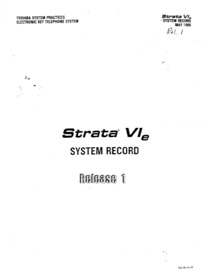 Page 302TOSHlflA SYSTEM PRACTICES 
ELECTRONIC KEY TELEPHONE SYSTEM serara VJ, 
- SYSTEM RECIIRD 
MAY 1985 
II 
SYSTEM RECORD 
TSO 36.2446  