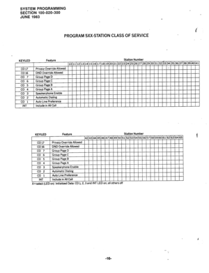 Page 87SYSTEM PROGRAMMING 
SECTION 100-020-300 
JUNE 1983 
PROGRAM 5XX-STATION CLASS OF SERVICE 
Feature Station Number 
i 
-16-  