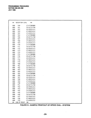 Page 86PROGRAMMING PROCEDURES 
SECTION 300-020-300 
JULY 1986 
#1# REPERTORY DIAL #tt 
#00 
#00 
#00 
Et00 
$300 
#00 
!a00 
#00 
I300 
-I200 
ia00 
#00 
#00 
#00 
#00 
#00 
#00 
#00 
#00 
#00 
tt00 
800 
#00 
#00 
#00 
#00 
#00 
#00 
#00 
#00 
#00 
tit80 
#00 
ix00 
#00 
#00 
#00 
#00 
#00 
#00 “60 17147305000 
*61 19142731750 
X62 12135551212 
63 17148531212 
64 17145551212 
65 17147305000 
66 19142731750 
*67 12135551212 
*68 17148531212 
69 17145551212 
*70 17147305000 
71 19142731750 
72 12135551212 
73...