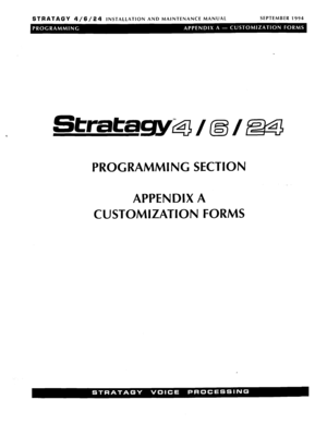 Page 200STRATAGY 4/6/24 INSTALLATION AND MAINTENANCE MANUAL SEPTEMBER 1994 
PROGRAMMING SECTION 
APPENDIX A 
CUSTOMIZATION FORMS  