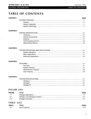 Page 4STRATAGY 4/6/24 AUGUST 1994 
TABLE OF CONTENTS 
CHAPTER 1 PAGE 
SYSTEM OVERVIEW . . . . . . . . . . . . . . . . . . . . . . . . . . . . . . . . . . . . . . . . . . . . . . . . . . . . . . . . . . . . . . . . . . . . . . . . . . . . . . . . . . . . . . . . . . . . . . . . . . . . . . . . . . . . . . . . . . l-l 
General . . . . . . . . . . . . . . . . . . . . . . . . . . . . . . . . . . . . . . . . . . . . . . . . . . . . . . . . . . . . . . . . . . . . . . . . . . . . . . . . . . . . . . . . . . . . . ....