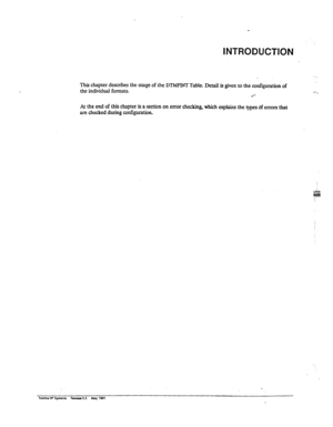 Page 156INTRODUCTION 
‘._ 
This chapter descriis the usage of the DTMFINT 
the individual formats. Table. Detail is given to the configuration of 
.-.(, 
.‘- 
At the end of this chapter is a section on error checking, which explains the types sf errors that 
are checked during configuration.  