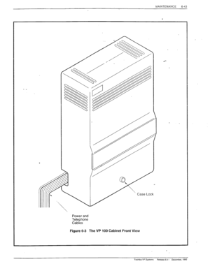 Page 176MAINTENANCE 
6-43 
Power and 
Telephone 
Cables 
Figure 6-3 The VP 100 Cabinet Front View 
Toshiba VP Systems 
Release 6.1 * December, 1992  