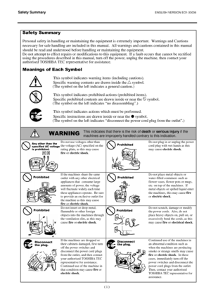 Page 61Safety Summary ENGLISH VERSION EO1-33036 
 
(   ) i 
6DIHW\6XPPDU\
 
Personal safety in handling or maintaining the equipment is extremely important.  Warnings and Cautions 
necessary for safe handling are included in this manual.  All warnings and cautions contained in this manual 
should be read and understood before handling or maintaining the equipment.  
Do not attempt to effect repairs or modifications to this equipment.  If a fault occurs that cannot be rectified 
using the procedures described...