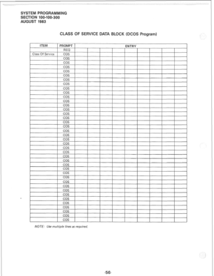 Page 224r 
ITEM PROMPT 
ENTRY 
REQ 
Class Of Service 
cos 
cos 
cos 
cos 
cos 
cos 
cos 
cos 
cos 
cos 
cos 
cos 
cos 
~ l--m- 
cos 
cos 
I I I I I I L 
cos 
cos 
cos 
cos 
cos 
cos 
cos 
cos 
cos 
?-.,.- 
LUb 
cos 
cos 
cos 
cos 1 
I I 
, 
cos 
cos 
cos 
NOTE: Use multiple lines as required.  