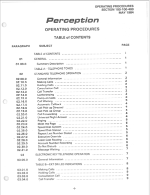 Page 232TABLE of CONTENTS ......................................... i 
GENERAL .................................................. 
Summary Description ...................................... 
ES ................................ 
STANDARD TELEPHONE OPERATION ........................... 
General information ........................................ 
Making Calls .............................................. 
l-folding Calls .............................................. 
Consultation Call...