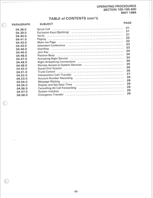 Page 234SerialCall ................................................ 
Exclusion Keys (Splitting) ................................... 
Verify .................................................... 
Paging ................................................... 
Meet-mePage ............................................ 
Attendant Conference ...................................... 
Overflow ................................................. 
.loin Key .................................................. 
Position Busy...