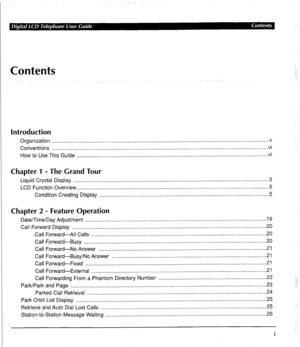Page 3. . . 
Contents 
Introduction 
Organization ..................................................................................................................................................... V 
Conventions .................................................................................................................................................... vi 
How to Use This Guide...