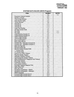 Page 346PERCEPTIONek, 
SYSTEMRECORD 
FEBRUARY 1992 
SYSTEM DATA BLOCK (DSYS Program)  