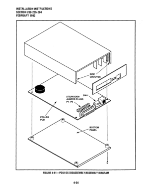 Page 76INSTALLATION INSTRUCTIONS 
SECTION 200-255-204 
FEBRUARY 1992 
DTE/h!ODEM 
JUMPER PLUGS 
PDIU-DS 
FIGURE 4-61-PDIU-DS DISASSEMBLY/ASSEMBLY DIAGRAM  