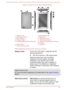 Page 37Figure 3-3 Grand tour of the tablet (TOSHIBA WT8-B)
1. Display screen
8. Memory media slot
2. Web Camera (front) 9. Microphone
3. Micro-USB port 10. Strap hole for pen
4. Windows button 11. Web Camera (back)
5. Headphone/Microphone combo jack 12. Wireless communication antennas (not shown)
6. Power button 13. Speakers
7. Volume up/down button  
Product appearance depends on the model you purchased. Display screen 20.3cm (8") LCD screen, configured with the
following resolutions: HD, 800 horizontal x...