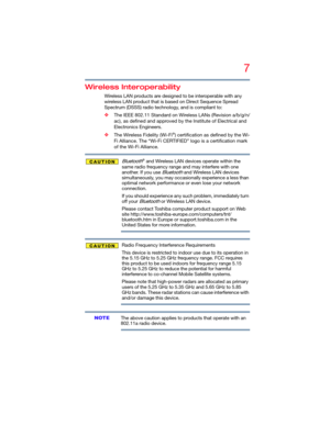 Page 77
5.375 x 8.375 ver 2.3
Wireless Interoperability
Wireless LAN products are designed to be interoperable with any 
wireless LAN product that is based on Direct Sequence Spread 
Spectrum (DSSS) radio technology, and is compliant to:
❖The IEEE 802.11 Standard on Wireless LANs (Revision a/b/g/n/
ac), as defined and approved by the Institute of Electrical and 
Electronics Engineers.
❖The Wireless Fidelity (Wi-Fi®) certification as defined by the Wi-
Fi Alliance. The “Wi-Fi CERTIFIED” logo is a certification...