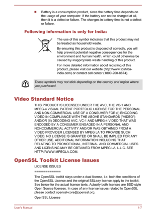Page 10Battery is a consumption product, since the battery time depends on
the usage of your computer. If the battery can not be charged at all,
then it is a defect or failure. The changes in battery time is not a defect or failure.
Following information is only for India:The use of this symbol indicates that this product may not be treated as household waste.
By ensuring this product is disposed of correctly, you will
help prevent potential negative consequences for the
environment and human health, which...