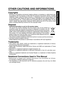 Page 11
11

Before Using

OTHER CAUTIONS AND INFORMATIONS
Copyrights
Showing  or  transmitting  commercial  imaging  software  or  broadcast  or  cable-broad  cast-
ing  programs  with  the  purpose  of  other  than  the  personal  and  private  viewing,  including 
modifying  images  using  the  freeze  functions,  or  displaying  with  the  varying  aspect  ratio 
of  the  images,  could  violate  the  direct  or  indirect  copyrights  of  the  imaging  software  or 
broadcast program, etc., if done without ﬁ...