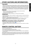 Page 11
Before Using
11
Copyrights
Showing or transmitting commercial imaging software or broadcast or cabl\
e-broad casting programs
with the purpose of other than the personal and private viewing, includi\
ng modifying images using
the freeze or resize functions, or displaying with the varying aspect ra\
tio of the images, could violate
the direct or indirect copyrights of the imaging software or broadcast p\
rogram, etc., if done without
first consulting with the copyright holder. For this reason, please...