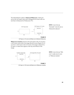 Page 4739

!#	
)G
	

Enhanced Widescreen %$ 
 
	
A,@
$	
	
!

!!
	

!
%	
$
		
		

1$!
#
;!$
0

NOTE: A source that says 
“Anamorphic” means the same as 
“Enhanced for widescreen”.
F
IGURE 30
16:9 input on 4:3 screen with Resize set to Enhanced Widescreen
Widescreen Letterbox 
 
	
A,@
$	
	
+#

 


A,@
$
!
$
	

#
	
$
H(
2J
+#


 

A,@
$
!

B,2...