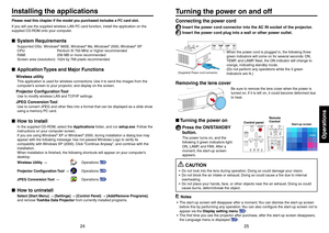 Page 1325
Operations
24
Connecting the power cord1
Insert the power cord connector into the AC IN socket of the projector.
2
Insert the power cord plug into a wall or other power outlet.
ON/STANDBYINPUT
MENU
AUTO
SET
FAN
TEMP
LAMP
ON VOL.
+
VOL.-AUTOK
E
Y
S
T
O
N
E
FAN TEMP LAMP ON
Removing the lens cover
Be sure to remove the lens cover when the power is
turned on. If it is left on, it could become deformed due
to heat.
 Turning the power on
Press the ON/STANDBY
button.The power turns on, and the
following 3...