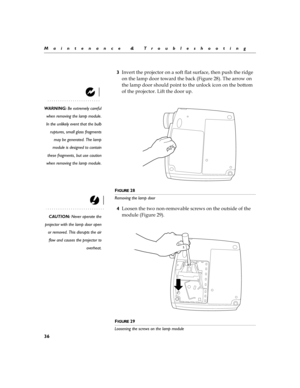 Page 4336
Maintenance & Troubleshooting
3+ 	
	
:$	


#	
#	
#$
	

	
!


	

!
	%!
	
$
I
;J

%


	

!
!
	
	
	
$
$

	
		

#
	
:$	
3#	
	
!

WARNING: Be extremely careful
when removing the lamp module.
In the unlikely event that the bulb
ruptures, small glass fragments
may be generated. The lamp
module is designed to contain
these fragments, but use caution
when removing the lamp module.
F...