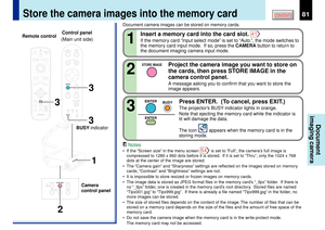 Page 8181
CONTENTS
Document
imaging camera
Store the camera images into the memory card
STORE IMAGEENTERENTER
BUSY
MENUON/STANDBY INPUT
L-CLICK R-CLICK
ENTERKEYSTONE
AUTO
SET
EXIT
PIPFREEZEMUTE CALL
RESIZE
VOLUME/ADJUST
3
LASER
TEMPLAMP ONBUSYFA NKEYSTONESET AUTO AUTO
EXIT ENTER
MENUINPUTVOL/ADJ.ON/STANDBYTEMPLAMP
ONBUSY
FANON/STANDBY
KEYSTONESET AUTO
AUTOEXIT ENTERMENUINPUT
VOL/ADJ.
STORE
CAMERAARM LIGHTLOCKW.BALANCEGAIN
FOCUS
21
33
LOCK
STORE IMAGE
CAMERAARM LIGHT W.BALANCE
CAMERAGAIN
Document camera images...