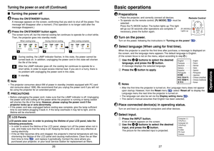 Page 1427
Operations
26
INPUT R-CLICK PJ MODE LASERVOL.
+
VOL.-
MENU / ENTER
Preparations•Place the projector, and correctly connect all devices.
•To operate via the remote control, [PJ MODE] 
p.20
 must be
selected.
Press the PJ MODE button. The button lights up. This light
will go out 30 seconds after operations are complete. If
necessary, press the button again.
1
Turn on the power.Turn on the power, following the instructions in “Turning on the power” 
p.25
.
2
 Select language (When using for first...