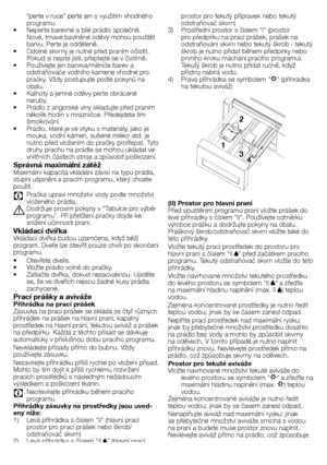 Page 1919 - CZ
“perte	v	ruce”	perte	jen	s	využitím	vhodného	
programu.
•		 Neperte	barevné	a	bílé	prádlo	společně.	 Nové,	tmavé	bavlněné	oděvy	mohou	pouštět	
barvu.	Perte	je	odděleně.
•		 Odolné	skvrny	je	nutné	před	praním	očistit.	 Pokud	si	nejste	jistí,	přeptejte	se	v	čistírně.
•		 Používejte	jen	barviva/měniče	barev	a	 odstraňovače	vodního	kamene	vhodné	pro	
pračky.	Vždy	postupujte	podle	pokynů	na	
obalu.
•		 Kalhoty	a	jemné	oděvy	perte	obrácené	 naruby.
•		 Prádlo	z	angorské	vlny	skladujte	před	praním...