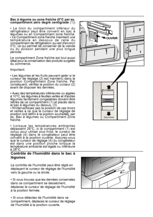 Page 42Contrôle de lhumidité dans le bac à 
15FR
OUVRIR
Bac à légumes
Zone fraîche
Bac à légume ou zone fraîche (0°C par ex. 
 