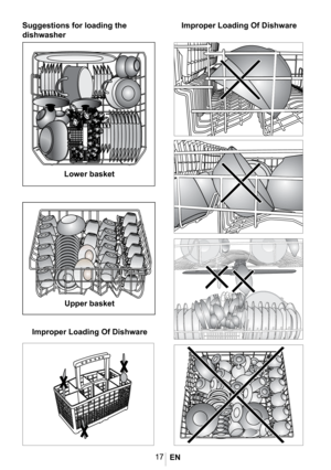 Page 2017
Suggestions for loading the 
dishwasher
Lower basket 
Upper basket
Improper Loading Of Dishware
Improper Loading Of Dishware 
EN  