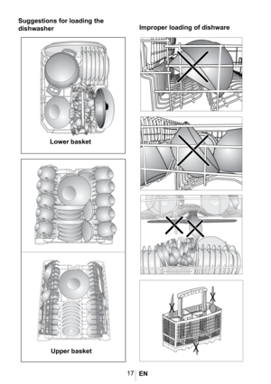 Page 2017
Suggestions for loading the 
dishwasher
Lower basket 
Upper basket
Improper loading of dishware 
EN  