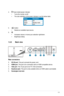 Page 9
1-3
ASUS	LS248	Series	LED	Monitor	

4.		Power	button/power	indicator
Turns	the	monitor	on/off.
The	color	definition	of	the	power	indicator	is	as	the	below	table.
StatusDescription
WhiteON
AmberStandby	mode
OFFOFF
5.		button:
Selects	an	available	input	source.	
6.	
Increases	values	or	moves	your	selection	right/down.	
Brightness	hotkey
1.3.2. Back.view
  
HDMIVGAFOR H DMI
DC-INVGAHDMIFOR HDMI
5
Rear.connectors
1.. DC-IN.port.	This	port	connects	the	power	cord.
2.	HDMI	port.	This	port	is	for	connection...