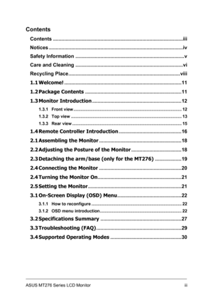 Page 3
Contents 
Contents........................................................................\
.....................iii 
Notices........................................................................\
........................iv 
Safety Information........................................................................\
......v 
Care and Cleaning........................................................................\
.....vi 
Recycling...