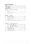 Page 3iii iiiiii iii
iii
Table of contents
Notices ................................................................................................ iv
Safety information ............................................................................... v
Care & Cleaning ................................................................................... vi
Package contents ............................................................................. viii
Chapter 1: Chapter 1:Chapter 1: Chapter 1:
Chapter 1:...