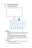 Page 9
1-3ASUS LED Monitor VS228D/N/H, VS238N/H, VS247N/H
1.5  Monitor introduction
1.5.1  Front of the LED monitor
123456
H
D/N
1.   Button:
•	Automatically adjust the image to its optimized position, clock, 
and phase by long pressing this button for 2-4 seconds (for VGA 
mode only).
•	Use this hotkey to switch among six video preset modes 
(Scenery, Standard, Theater, Game, Night View, and sRGB 
Mode) with SPLENDID™ Video Enhancement Technology.
•	Exit the OSD menu or go back to the previous menu as the OSD...