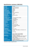 Page 24
3-8Chapter 3: General Instruction  

Specifications summary (VW222U)
Panel TypeTFT LCD
Panel size22" (16:10) wide screen
Max.  ResolutionWSXGA+ 1680 x 1050
Pixel pitch0.282mm
Brightness (Typ.)250cd/m2
Brightness (Max.)300cd/m2
Contrast Ratio (Typ.)800:1
Contrast Ratio (Max.)2000:1 (with ASCR ON)
Viewing angle(H/V) CR>10170˚/160˚
Display colors16.7M
Response time2ms (Gray to Gray)
SPLENDID™ Video EnhancementYes
SPLENDID™ selection5 video preset modes (by hotkey)
Auto adjustmentYes (by hotkey)
Color...