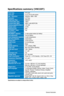 Page 20
3-4Chapter 3: General Instruction  

Specifications summary (VW220T)
Panel TypeTFT LCD
Panel size21.6" (16:10) wide screen
Max.  ResolutionWSXGA+ 1680 x 1050
Pixel pitch0.277mm
Brightness (Typ.)300cd/m2
Contrast Ratio (Typ.)1000:1
Contrast Ratio (Max.)4000:1 (with ASCR ON)
Viewing angle(H/V) CR>10170˚��160˚
Display colors16.7M
Response time5ms
SPLENDID™ Video EnhancementYes
SPLENDID™ selection5 video preset modes (by hotkey)
Auto adjustmentYes (by hotkey)
Color temperature selection5 color...