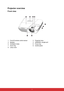 Page 14 3
Projector overview
Front view
1. Front IR remote control sensor 2. Projection lens
3. Speaker 4. HDMI/MHL dongle port
5. Ventilation holes 6. Focus ring
7. Zoom ring 8. Control panel
9. Lamp cover
68
4
1
97
2
3
5 