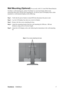 Page 10ViewSonicVA2626wm 7
Wall Mounting (Optional) For use only with UL Listed Wall Mount Bracket
To obtain a wall-mounting kit, contact ViewSonic
® or your local dealer. Refer to the 
instructions that come with the base mounting kit. To convert your LCD display from a desk-
mounted to a wall-mounted display, do the following:
Step 1.Verify that the power button is turned Off, then disconnect the power cord.
Step 2.Lay the LCD display face down on a towel or blanket.
Step 3.Remove the four screws attaching...