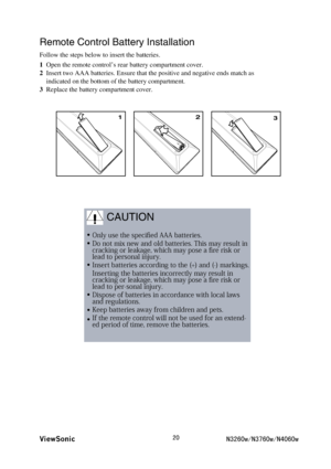 Page 22
9LHZ6RQLF1Z1Z1Z
4GOQVG%QPVTQN$CVVGT[+PUVCNNCVKQP
(QNNQYVJGUVGRUDGNQYVQKPUGTVVJGDCVVGTKGU
1RGPVJGTGOQVGEQPVTQNOUTGCTDCVVGT[EQORCTVOGPVEQXGT
 +PUGTVVYQ###DCVVGTKGUPUWTGVJCVVJGRQUKVKXGCPFPGICVK XGGPFUOCVEJCU
KPFKECVGFQPVJGDQVVQOQHVJGDCVVGT[EQORCTVOGPV
 4GRNCEGVJGDCVVGT[EQORCTVOGPVEQXGT

%#76+10
0OMZVTFUIFTQFDJpFECBUUFSJFT
%POPUNJYOFXBOEPMECBUUFSJFT5IJTNBZSFTVMUJO...