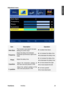 Page 30 
ViewSonic N4200w  28 
Adjustment menu 
 
 
Item Description Operation 
Auto Sync 
This function auto search the best 
setting of current input ► to select Auto Sync.   
Frequency 
Adjust the delay time between 
horizontal synchronous signal and 
video  
► to increase the delay time 
◄ to decrease the delay time. 
Phase Adjust the delay time ► to increase the delay time 
◄ to decrease the delay time. 
H.position 
Adjust the horizontal position of 
the main and sub picture in PIP.   
► to move toward the...