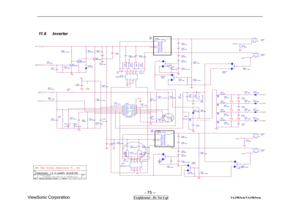Page 75 
- 75 – 
ViewSonic Corporation                              
 Confidential - Do Not Cop                                        VA1903wb/VA1903wm 
11 . 6    I n v e r t e r
 
R847
1M 1/ 8W
C 829
0. 1uF
D813
1N 4148W
R848
1M 1/ 8W
C 809
0. 047uF
R825
0Ω 1/ 8W
I C 801
OZ 9938GN12345678
910111213141516
DRV1
VDDA
TI MER
DIM
I SEN
VSEN
OVPT
NC1 NC2ENALC T SSTC MPCT GNDADRV2 PGN D
R804
10K 1/ 8W
R802
300KΩ 1/ 8W
DIM
R 820 N C
D802 BAV99
3
12
D810
1N 4148W
C844
0.1uF
D812
1N 4148W
ON /OF F
OPT3
R846
1M 1/ 8W...