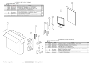 Page 71
ViewSonic Corporation 
Confidential - Do Not Copy    
VG930m-3_VA930m-1 
 68
 
ViewSonic Model Number:  VS11369
Rev: 1a
Item ViewSonic P/N Ref. P/N LocationQty
1 P-00008081 F40071619VA02CARTON K3K LM/MR19V-AAAD L486*W278*H590mm for viewsonic VA930m
1
2 P-00008056 F2014319VA001  POLYETHYLENE -R EPS LM/MR19V-AAAD L155*W270*H565mm
1
3 P-00008055 F2013319VA001 POLYETHYLENE -L EPSLM/MR19V-AAADL155*W270*H565mm
1
4 A-00008026 W402091809531  AC POWER CORD US RVV300/500V 3G S0.75mm2 L180cm BLACK
1
5 CB-00005758...