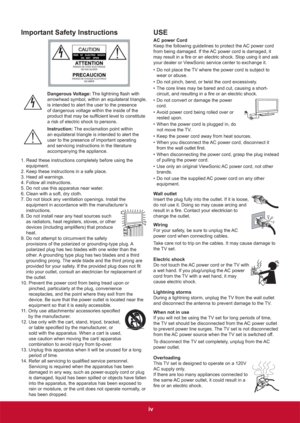 Page 6iv
Important Safety Instructions
Dangerous Voltage:7KHOLJKWQLQJ