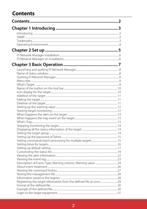 Page 1462
Contents .................................................................................. 2
Chapter 1 Introducing .......................................................... 3
Introducing ......................................................................................................................................................3
SNMP...