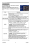 Page 42
PJL9371ViewSonic37

SCREEN menu

SCREEN menu
From the SCREEN menu, items shown in the table 
below can be performed.
Select an item using the ▲/▼ cursor buttons, and 
press the ► cursor (or the ENTER) button to execute 
the item. Then perform it according to the following 
table.
ItemDescription
LANGUAGE
Using the ▲/▼/◄/► cursor buttons switches the OSD (On Screen Display) language.
ENGLISH, FRANÇAIS, DEUTSCH, ESPAÑOL...  (shown in the LANGUAGE dialog)
Press the ENTER (or the INPUT) button to save the...