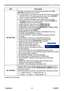 Page 49
PJL9371ViewSonic44

OPTION menu

ItemDescription
MY BUTTON
This item is to assign one of the following functions to the MY BUTTON 1/2 on the remote control.
(1)   Use the ▲/▼ cursor buttons on the MY BUTTON menu to select 
a MY BUTTON - (1/2) and press the ► cursor (or the ENTER) 
button to display the MY BUTTON setup dialog. 
(2)   Then using the ▲/▼/◄/► cursor buttons sets one of the 
following functions to the chosen button. Press the ENTER (or the INPUT) button to save the setting.
• COMPUTER IN1:...