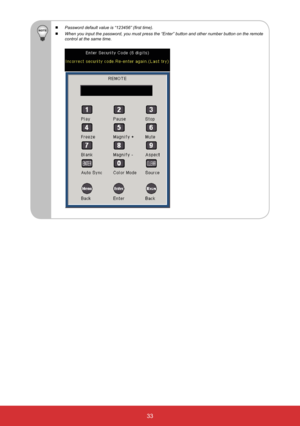 Page 3433
 3DVVZRUGGHIDXOWYDOXHLV³´¿UVWWLPH
 When you input the password, you must press the “Enter” button and other number button on the remote 
control at the same time. 