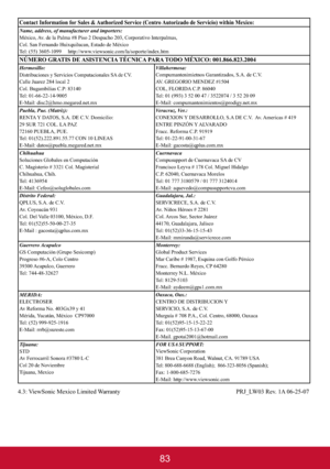 Page 8883
Contact Information for Sales & Authorized Service (Centro Autorizado de Servicio) within Mexico:Name, address, of manufacturer and importers:
